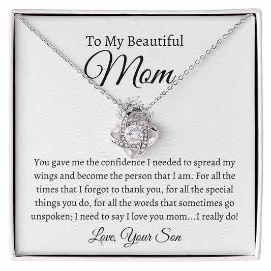 To My Beautiful Mom, Love Your Son | Love Knot Necklace