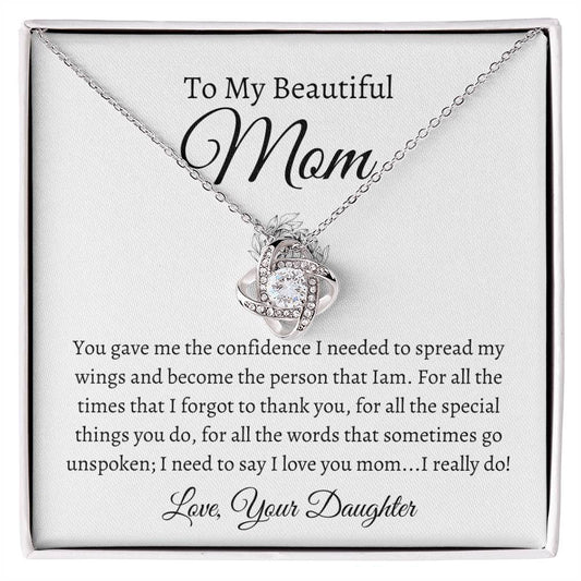 To My Beautiful Mom, Love Your Daughter | Love Knot Necklace